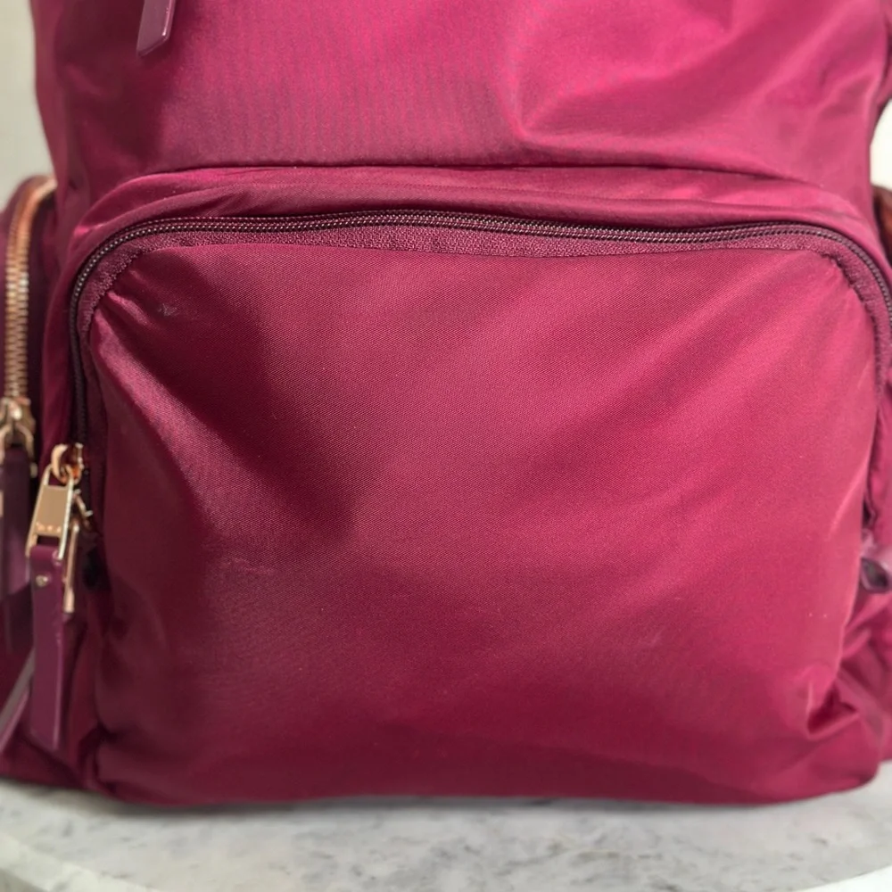 Tumi Voyageur Maroon Ladies Laptop Backpack with Gold Accents. Nylon and Leather - Picture 6 of 16